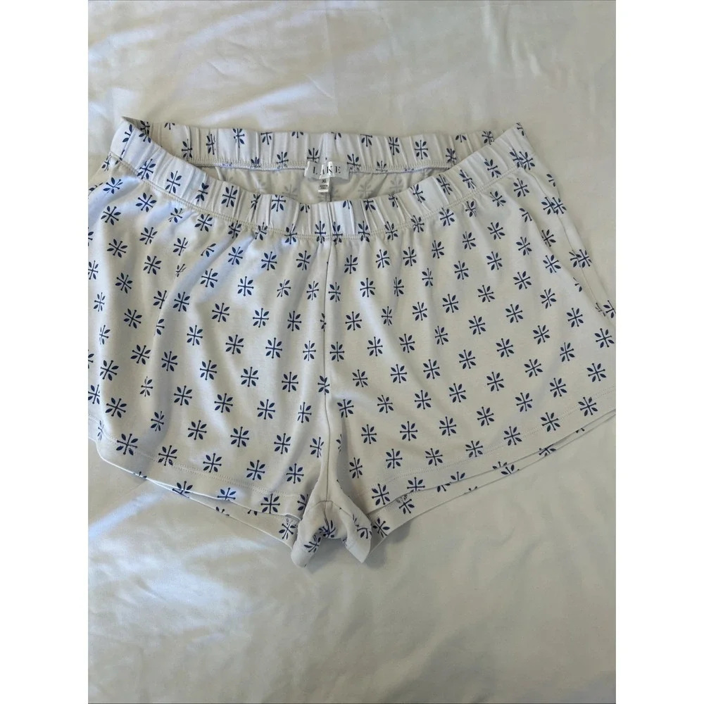 LAKE Pajamas Womens XL Pima Cotton Long-Short Set White Blue Floral Starburst - Picture 10 of 10